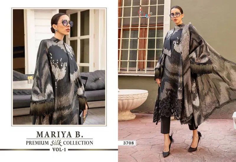 Premium Silk Collection Vol 1 By Mariya B Japan Satin Silk Printed Pakistani Suit Wholesale Online
 